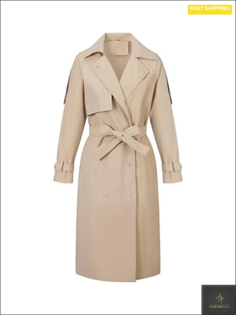 Classic Long Trench Coat Windproof Belted Waist 100% Polyester Women's Outerwear
